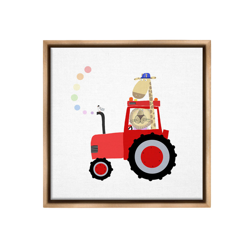 «Animals Riding Tractor» par Carla Daly sur toile, Cadre flottant orme Montalcino, H 25 po x l 25 po