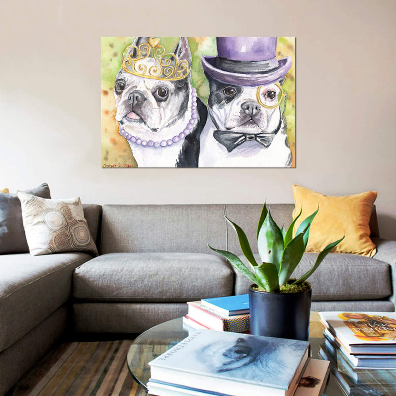 «Boston Terrier Family», reproduction sur toile, H 8 po x l 12 po x P 0,75 po, Toile tendue, Pas de tapis