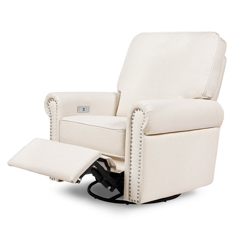 Linden Electronic Recliner and Swivel Glider in Eco-Performance Fabric with USB port, Cream
