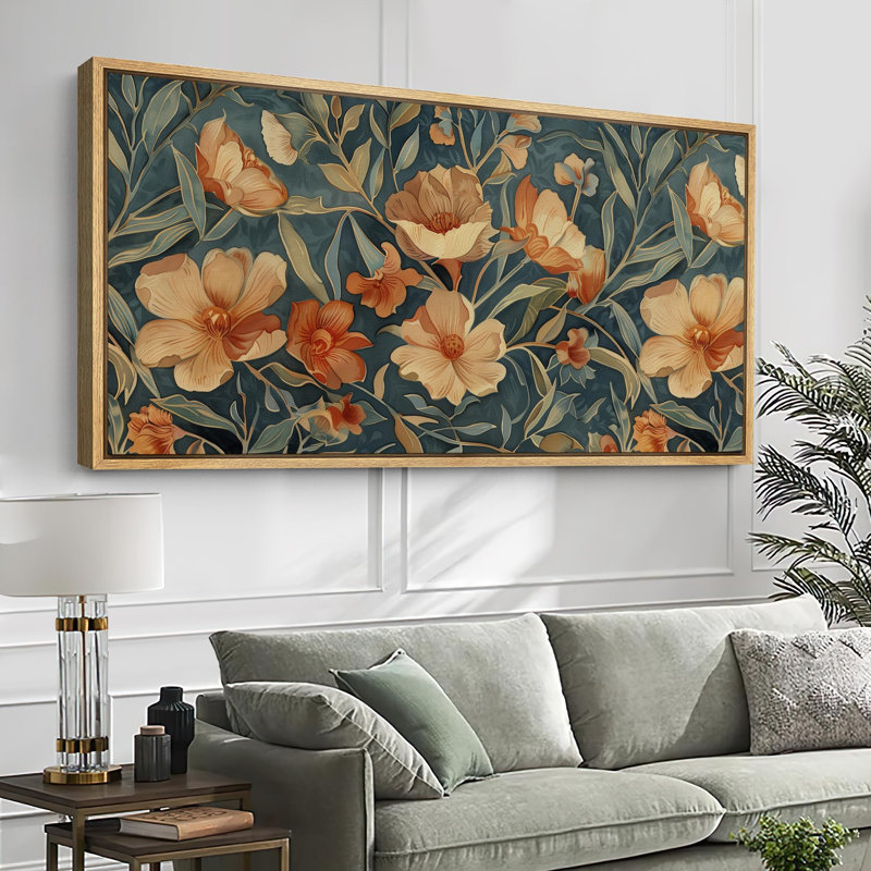 «Abstract Botanical Floral Elegance», reproduction d'art rétro encadrée sur toile, H 30 po x l 60 po, Naturel