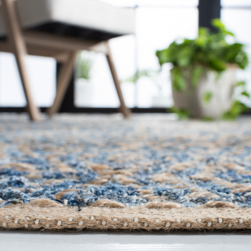 Arria Hand Woven Cotton Denim/0.4 Jute Rug in Natural/Blue, Rectangle 2' x 3'