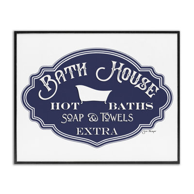 «Vintage Bath House», bleu minimal, blanc, XXL, art numérique sur estampe numérique par Jill Meyer