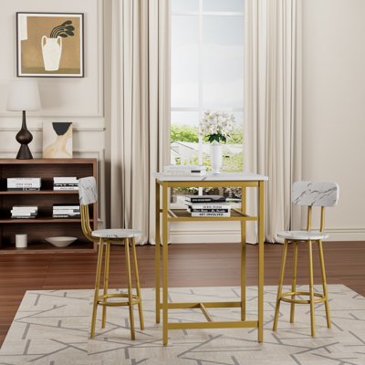 Bar Table Set 23.7"L x 23.7"W x 36.3"H MDF and Metal White