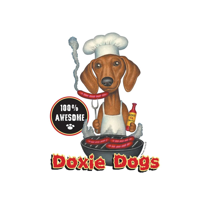 Dachshund Grilling Hotdogs by Danny Gordon - Wrapped Canvas Rectangle Print, 20.32 cm H x 30.48 cm W