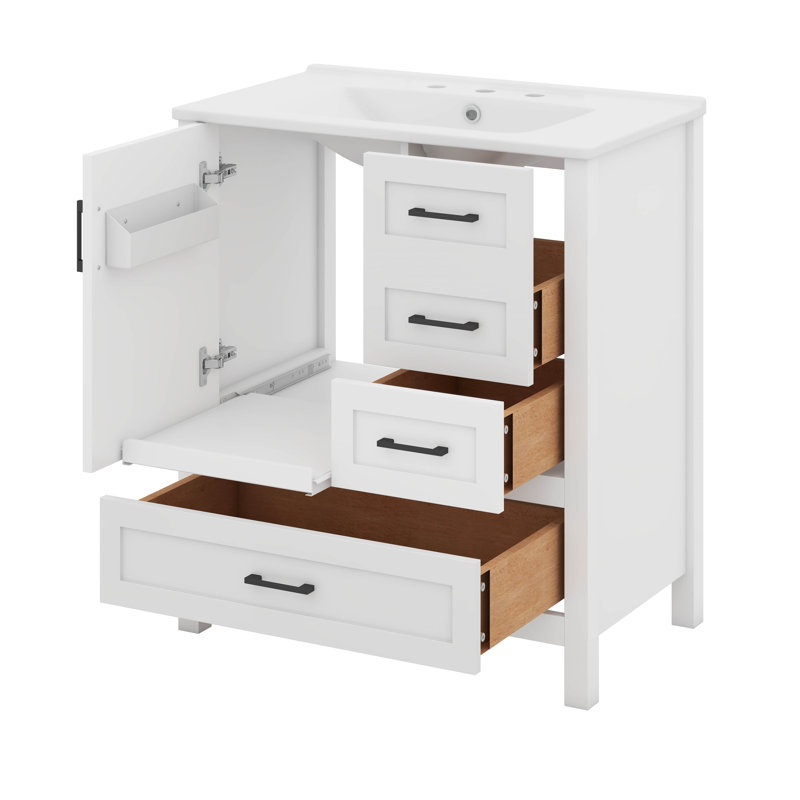 Ensemble de meuble-lavabo 30 po avec lavabo, tiroirs fermés et plateau amovible, Blanc