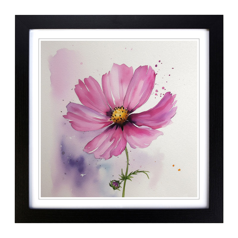 Cosmos Watercolour No.3 - Single Picture Frame Print on Wood, Black