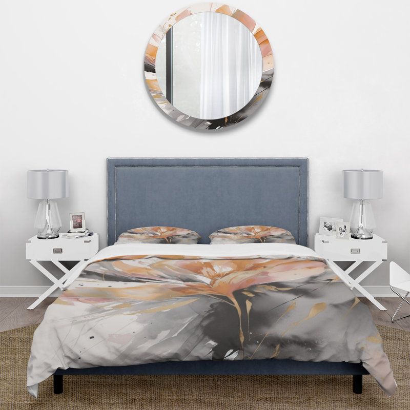Ensemble de housse de couette en microfibre / polyester orange et gris, Housse de couette pour grand lit et 2 taies décor
