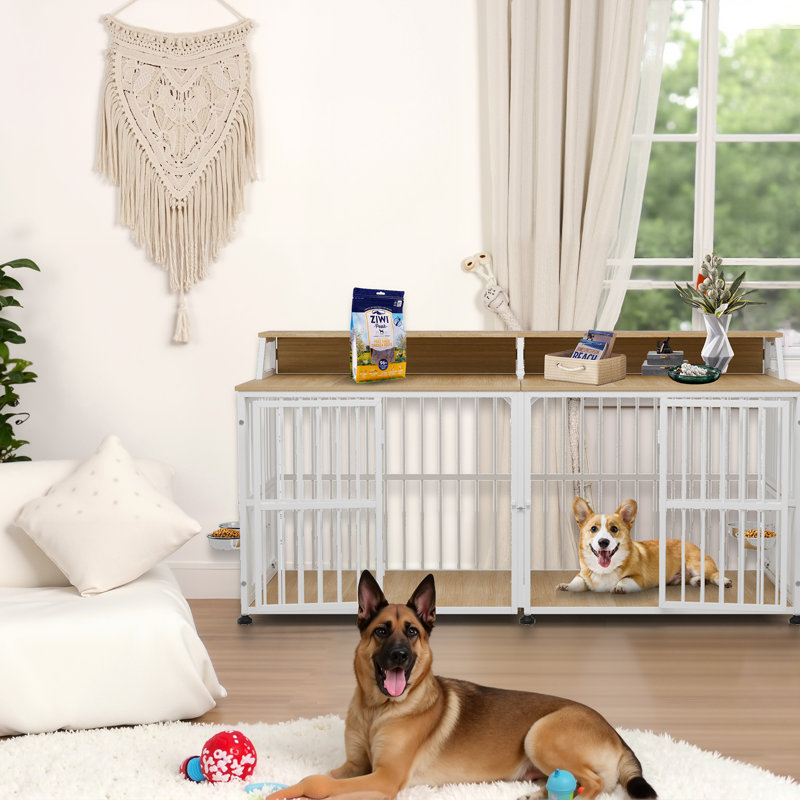 Grande cage pour chien de style mobilier avec cloison, Blanc