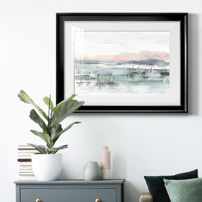 Marsh Cattails I - Single Picture Frame Painting, Black, 30.5" H x 42.5" W x 1" D, White