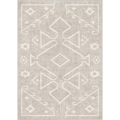 Kehr Bottineau Distressed Southwestern Beige Flat-Weave Rug