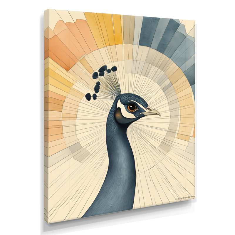 «Peacock in Jewel Tones II - Beige Bird», reproduction sur toile encadrée, H 44 po x l 34 po, Toile tendue