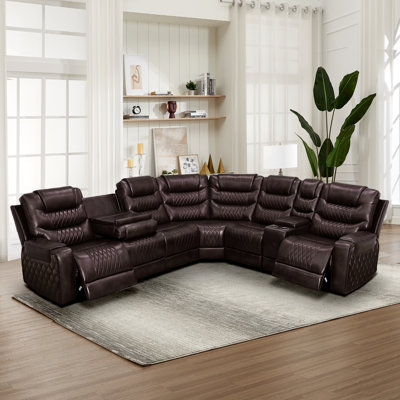 Canapé d'angle modulaire inclinable en L de 123,11 po avec console rabattable, porte-gobelets et rangement dissimulé