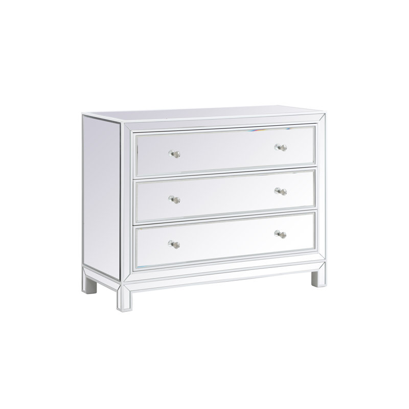 Commode décorative à trois tiroirs en bois massif avec accent de miroir Latasha, Blanc