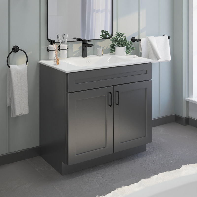 36" Single Bathroom Vanity Sink Base Cabinet, Grey Shaker