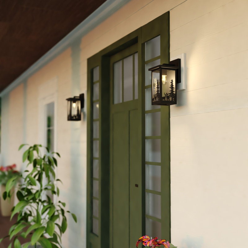 Acadia 12 In. H 1-Light Matte Black Rustic Wildlife Outdoor Wall Sconce Made Of Durable Steel, Clear Seeded Glass Shade, LED Compatible, Use For Exterior Porch Patio Front Door Or Garage