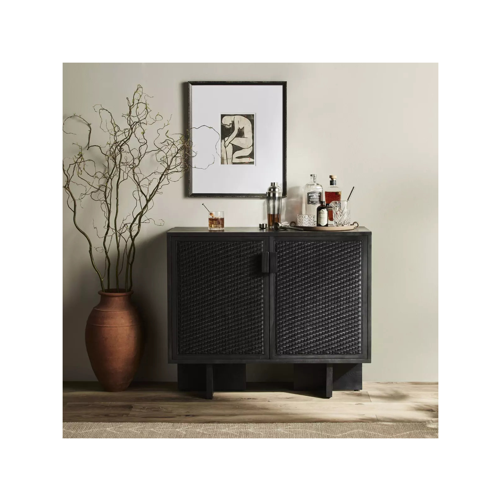 Alun Solid Wood Storage Cabinet, Black