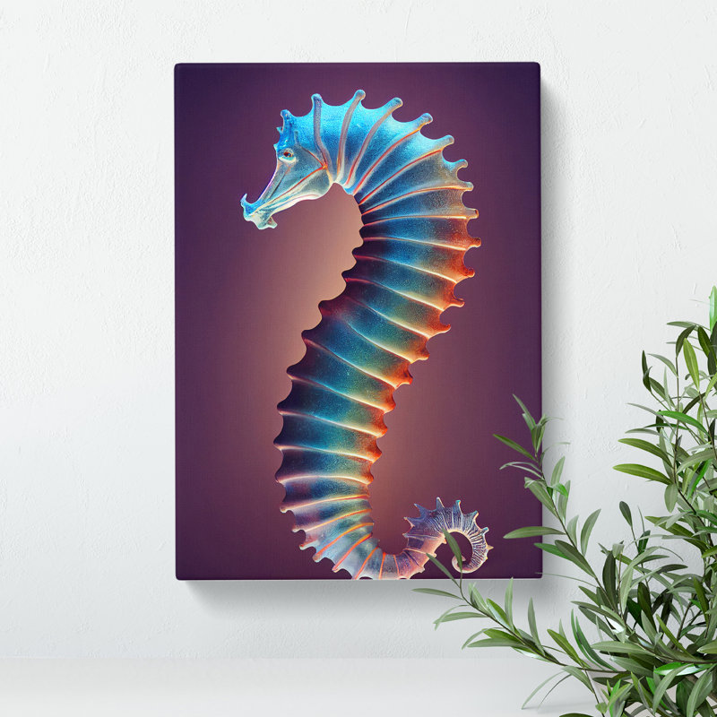 Neon Seahorse - Wrapped Canvas Print, 50cm H x 35cm W x 3cm D