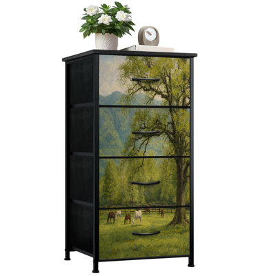 Dresser for Bedroom with 4 Storage Drawers Smoky Mountains Cades Cove Late Spring Dressers Chest of Drawers Steel Framed Fabric Closet Organizers for Dorm Entryway