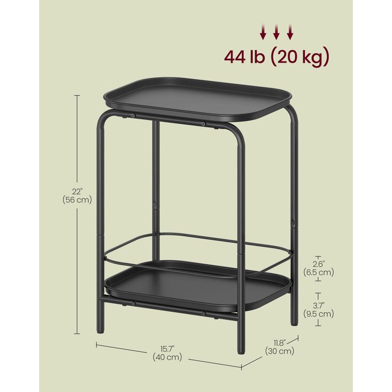2-Tier Outdoor Table, Small Side End Table with Tray Storage, Black