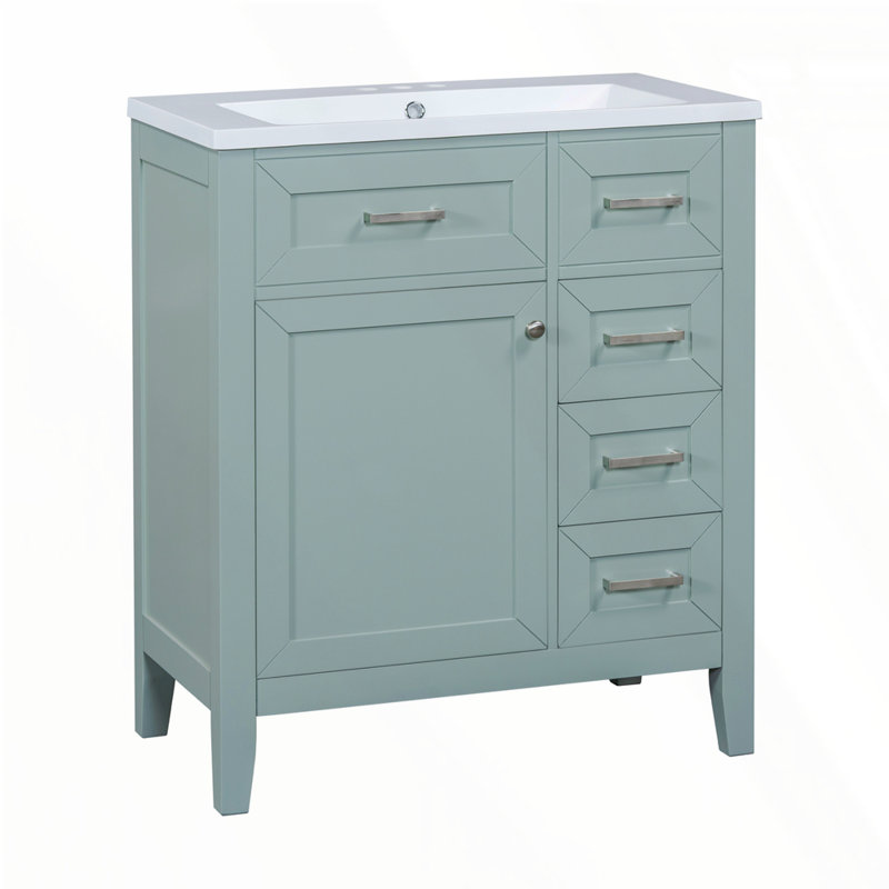Meuble-lavabo 30 po avec lavabo, Vert, Argent argent