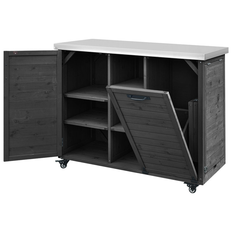 Chariot de gril avec table de barbecue pliable, cuisine extérieure avec rangement pour poubelle et plateau en acier inoxydable