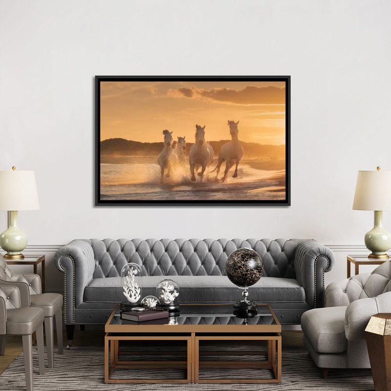 « white anges of camargue xxxix », reproduction d’impression sur toile, H 40 po x l 60 po x P 1,5 po, Toile avec cadre noir