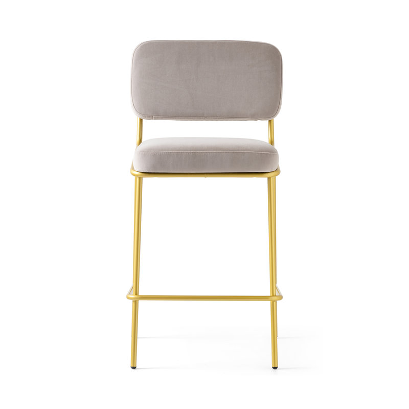 Sixty Upholstered Counter Stool with Metal Frame, Counter Stool (25.63" Seat Height), Painted Brass, Sand