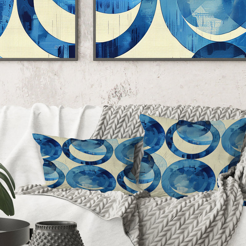 Coussin bleu beige Midcentury Circles I - Midcentury, H 18 po x l 18 po