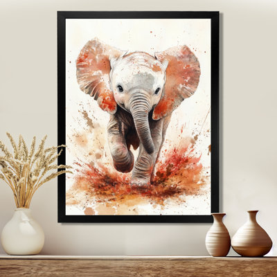 Bébé éléphant roux et gris curieux - Tableau encadré