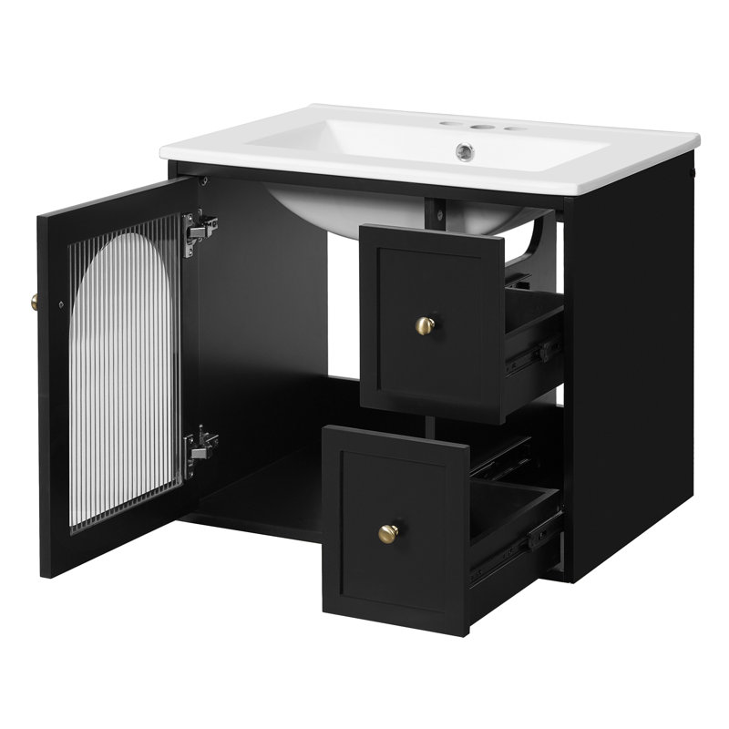Meuble-lavabo mural simple 24 po avec comptoir en céramique 24 po, Noir