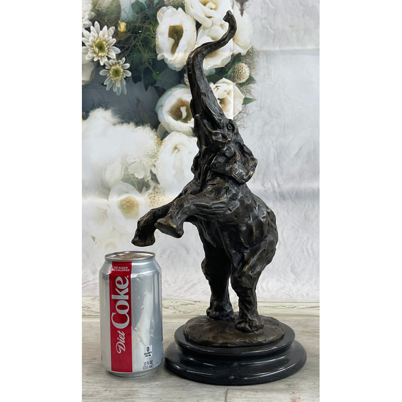STATUE DE SCULPTURE EN BRONZE HAPPY ELEPHANT STATUE D'ART DÉCOR BASE DE MARBRE DE Figurine DECO