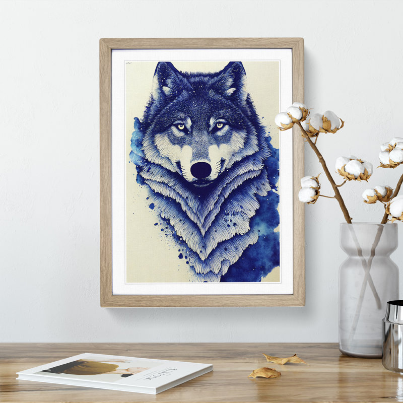 Winter Wolf Art No.2 - Wall Art, 66cm H x 48cm W, Oak Framed Paper, White