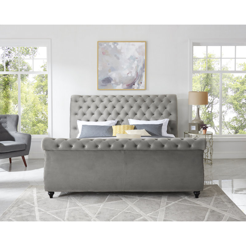 Lit-bateau tapissier Matos, Grand, Gris