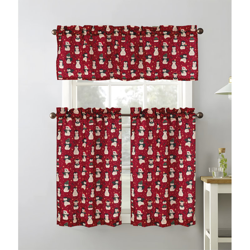 Kellia Penguin Christmas Holiday Kitchen Curtain