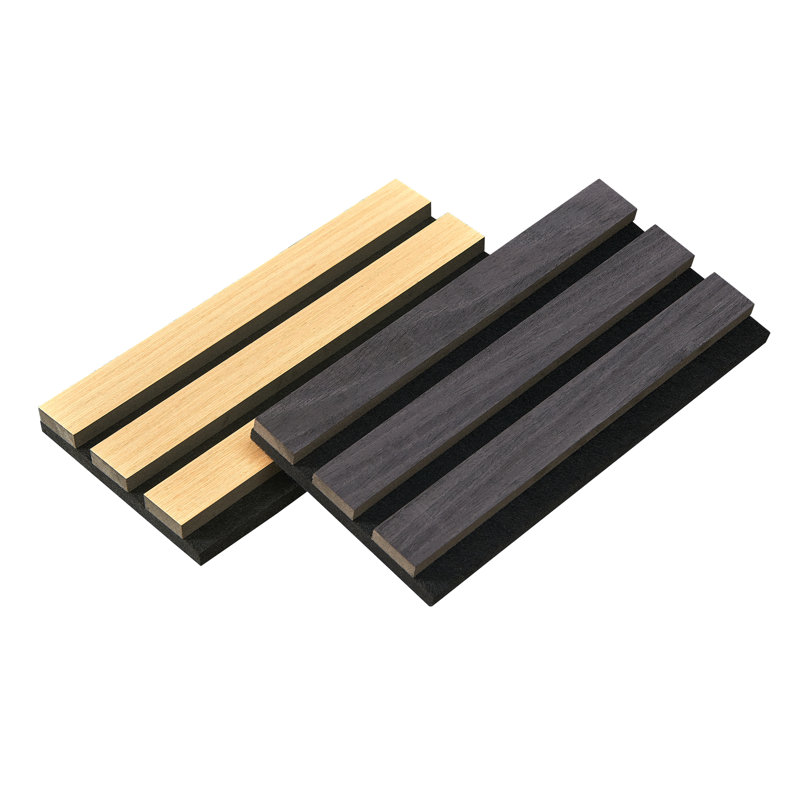 Ensemble de 2 panneaux muraux en lattes de bois naturel acoustique