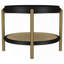 Table de bout ronde avec tablette en rotin tissé - noir et laiton vieilli
