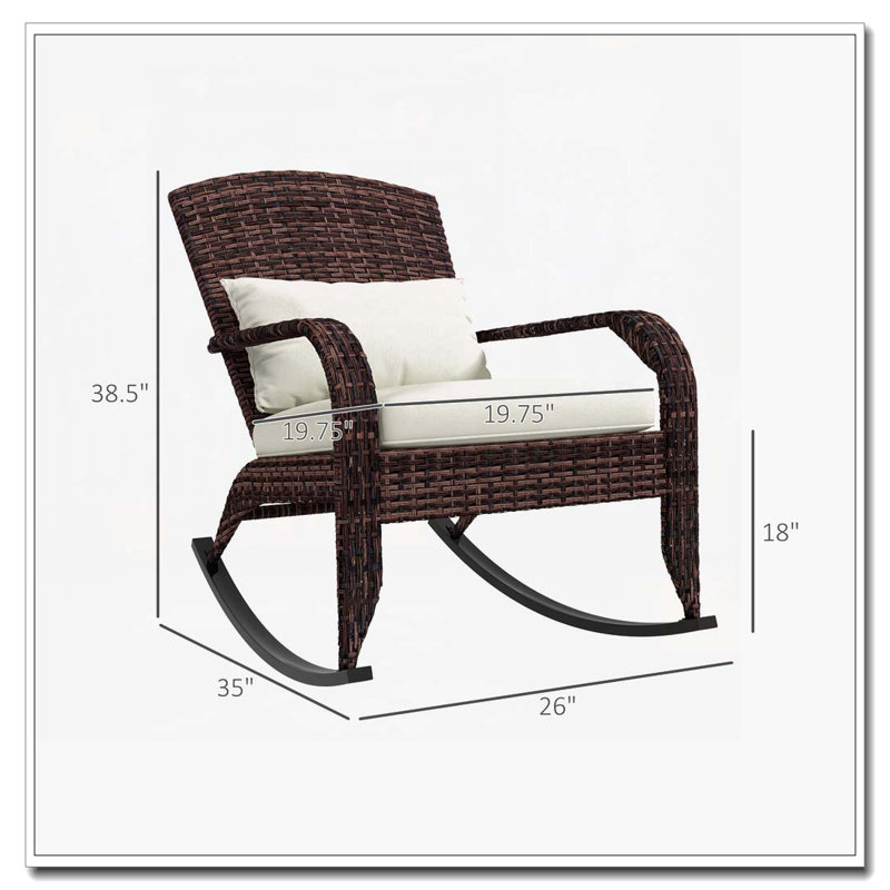 Chaise berçante d'extérieur en osier et rotin, Blanc, crème, Brun