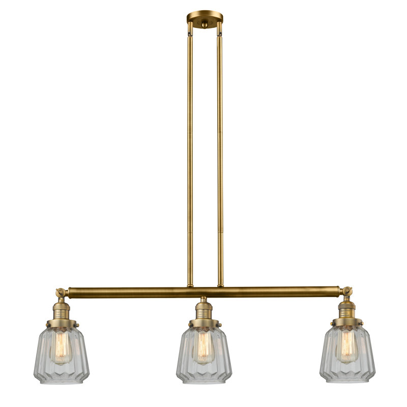 Luminaire suspendu linéaire pour îlot de cuisine 3 lumières Vinson, Laiton brossé