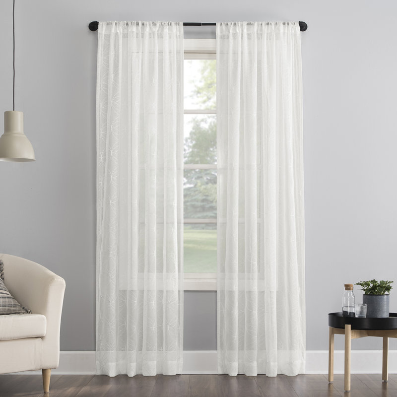 Panneau de rideau transparent avec passe-tringle brodé - Basics by Wayfair ™, Ivoire ivoire, L 50 po x L 63 po