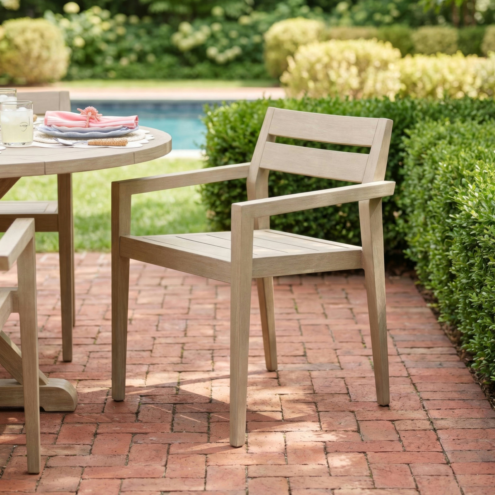 Kinsler Eucalyptus Outdoor Stackable Dining Armchair, Wheat Wash