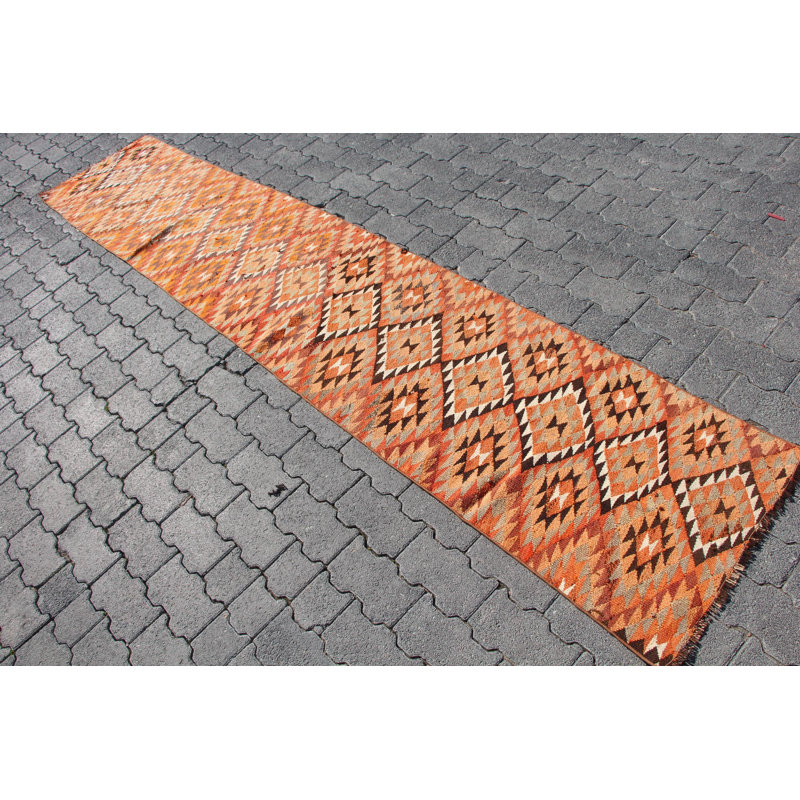 Tapis de couloir rétro rétro Kilim turc - tapis Anatolian authentique en brun terreux