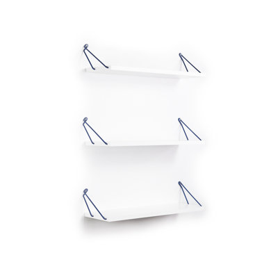 Rustic Book Shelf Unit - White Blue Wall Mounted Triple With Metal Bracket For Books Decorative Shelves