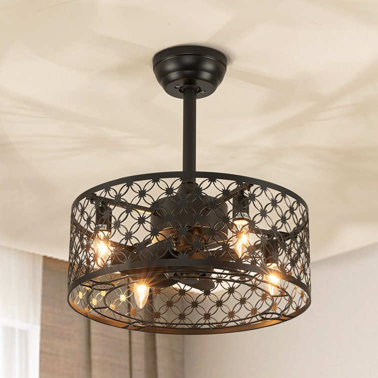 Emili 17.72'' Modern Industrial Caged Ceiling Fan with Remote Control