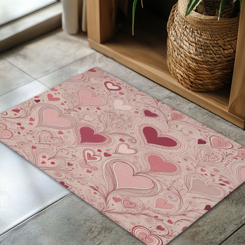 Tapis tressé Rosy Heart Whispers, Rectangulaire 3 pi x 5 pi