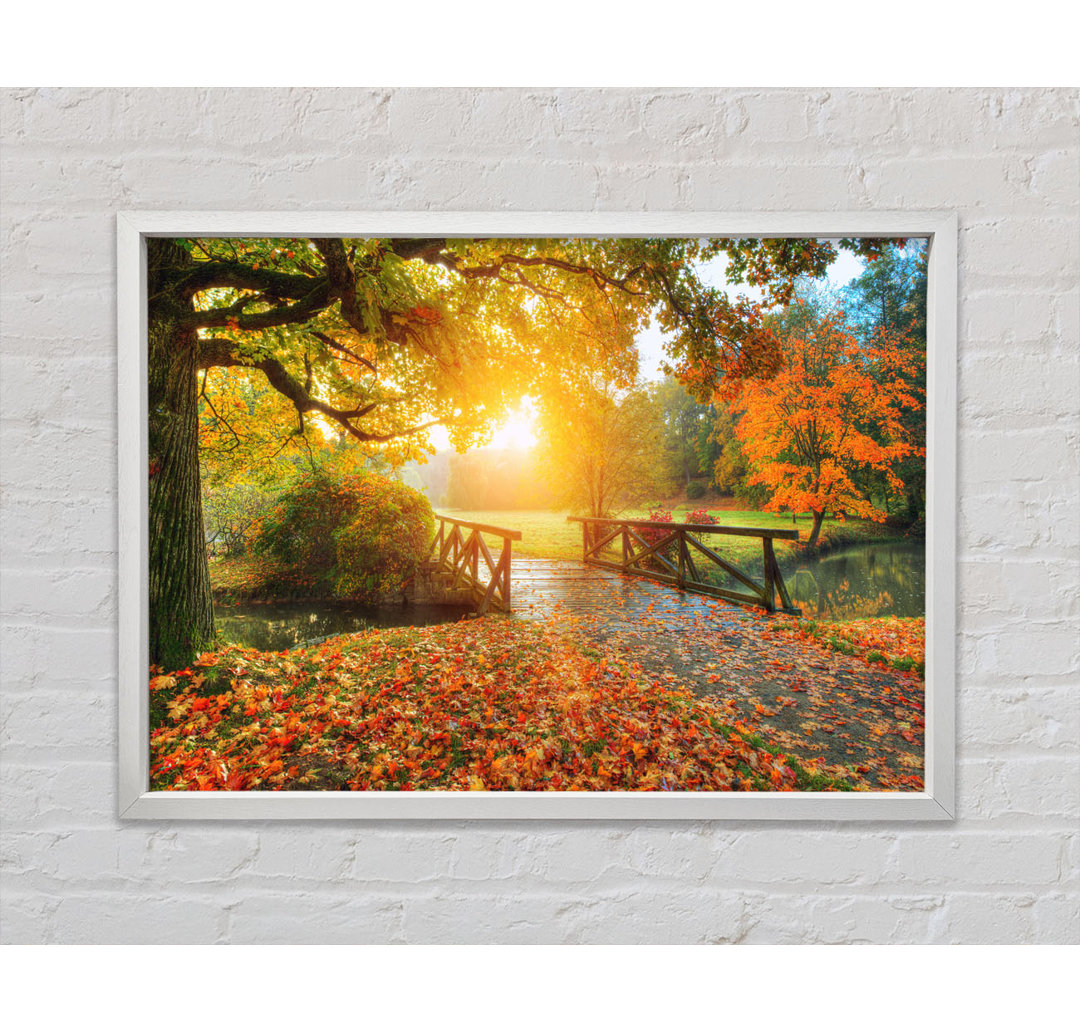 Woodland Bridge Autumn Tranqulity - Einzelner Bilderrahmen Kunstdrucke auf Leinwand