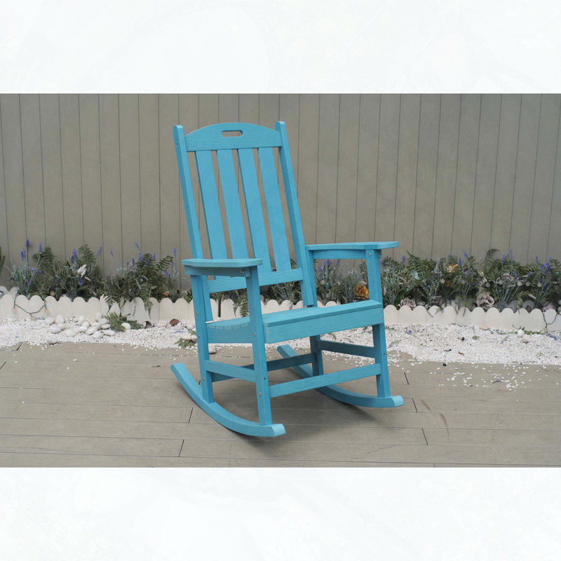 Navy Blue HIPS Outdoor Rocking Chair with Slatted Back, Navy Blue