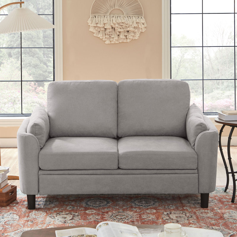 59.06" W Small Upholstered Loveseat Sofa, Light Gray