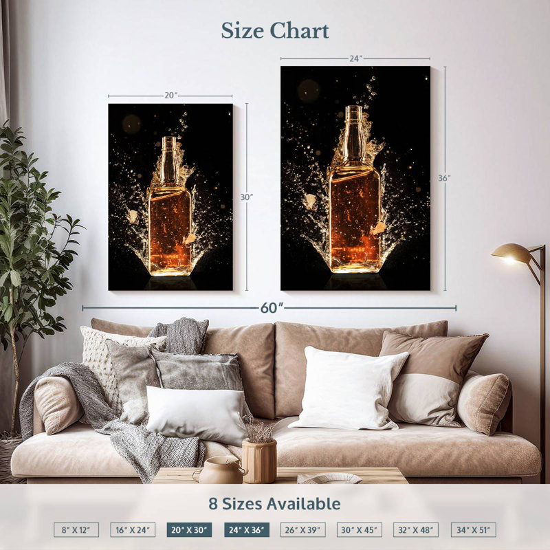Yarlin Whiskey Bottle Splash, 36" H x 24" W