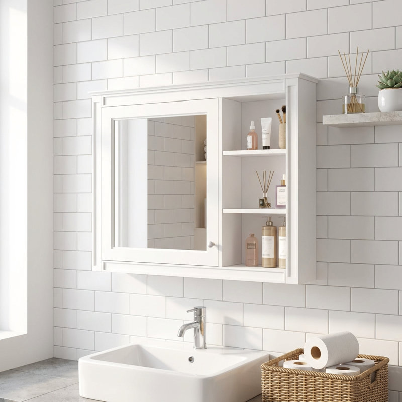 Armoire de rangement murale à miroir pour salle de bain avec tablette réglable et charnières à fermeture douce