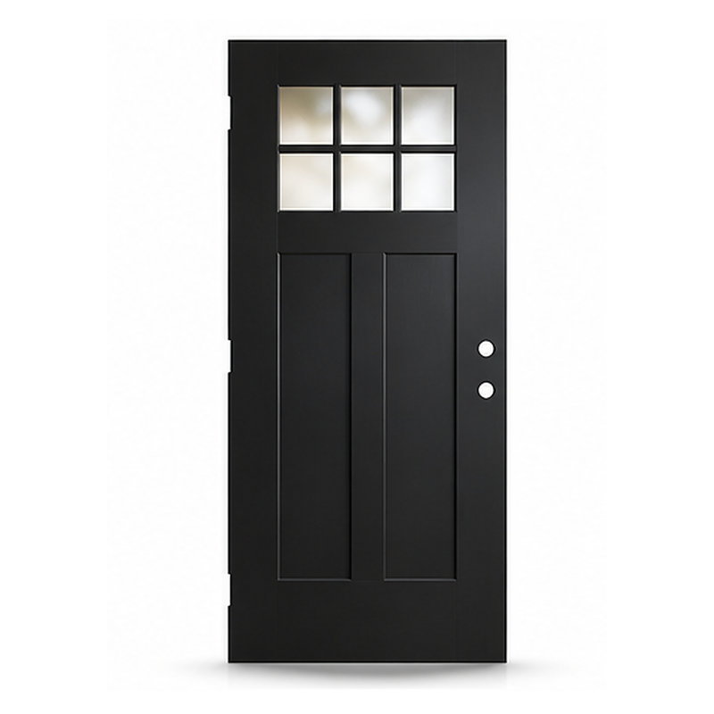 36" x 80" Black Fiberglass Front Entry Door Slab with 6-Lite Low-E Glass, Left-Hand Inswing, Craftsman Style